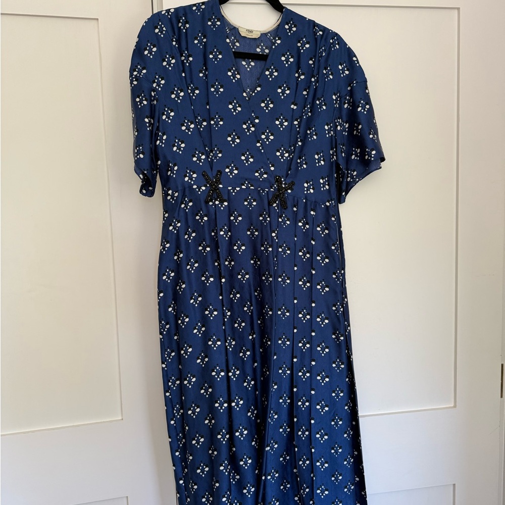 Blue fendi silk dress with beaded details- medium
